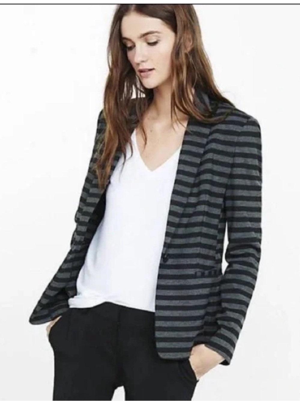 Express Ponte Knit Striped Blazer Black / Gray Size Medium.